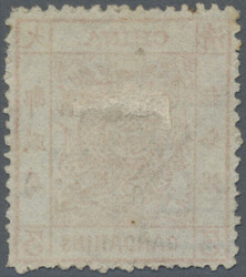1883, large dragon thick paper 3 Ca. red with broken frame line top ...