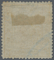 1878, large dragon thin paper 5 Ca. yellow, used blue seal and part ...