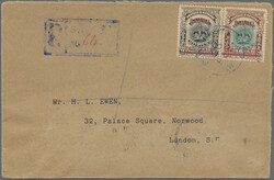 1906 30c. on 16c. and 2c. on 3c. tied by blue "BRUNEI/26/FEB/1907" ...