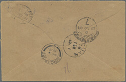 1906 30c. on 16c. and 2c. on 3c. tied by blue "BRUNEI/26/FEB/1907" ...