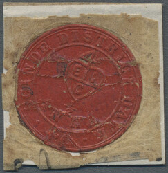 1852 Scinde Dawk ½a. scarlet, embossed in sealing wax, used on small ...