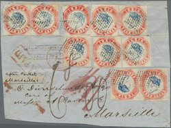 1854 Ten singles of 4a. blue & red from 1st resp. 2nd printing, all ...