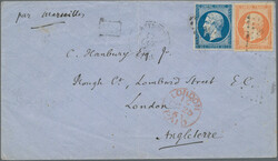 1860, Empire nd 20c. blue and 40c. orange with two faint strikes of ...