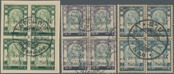 1908 Three blocks of four of provisionals showing varieties and/or ...