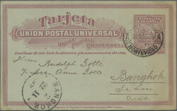 1899, Uruguay postal card 3c. violet on greenish commercially used ...