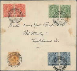 1929, South Georgia, Falklands KGV ½d. pair, 1d. pair, 2½d. pair ...