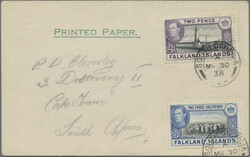1938/1941, South Georgia, Falkands KGVI pictorials, two entires: 2d. ...