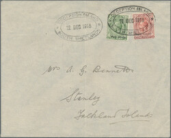 1918, South Shetlands, Falklands WAR STAMP ½d. and 1d. (oxidated ...