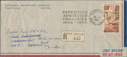 1948, TAAF, Airmail 100fr. "Icarus" on registered airmail expedition ...