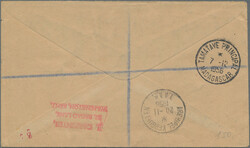 1955, TAAF, Surcharge 15fr., two covers: strip of three in ...