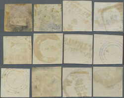 1853-1855, 2 Kr., Zusammenstellung von 12 Exemplaren, spezialisiert ...