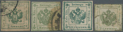 1853, 2 Kr., Lot von 4 Fälschungen, alle mit Stempel, ...