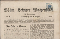 1859, Zeitung "Böhm. Leipaer Wochenblatt" vom 4. August 1859 bzw. 27 ...