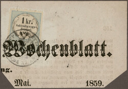 1859, 1 Kr. Stempelankündigungsmarke als Zeitungsstempelmarke ...