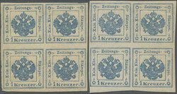 1859, 1 Kr. blau, Type IIa bzw. IIb, zwei ungebrauchte Viererblöcke ...
