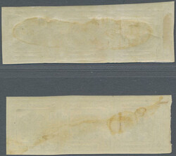 1859, 1 Kr. blau, Type IIa bzw. IIb, zwei waagerechte Dreierstreifen ...