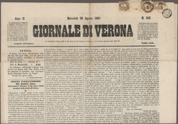 1861, Zeitung vom 28. Agosto 1861 "Giornale di Verona", frankiert ...
