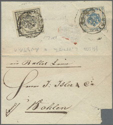 1859, 1 Kr. schwarz mit Zusatzfrankatur Oesterreich 1 Kr. blau, ...