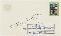 1974, 8¢ postal card with "SPECIMEN" perforation. Not approved ...