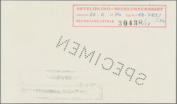 1974, 8¢ postal card with "SPECIMEN" perforation. Not approved ...