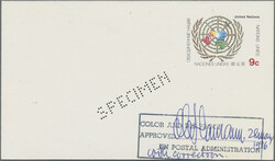 1976, 9¢ postal card with "SPECIMEN" perforation. Color and die ...