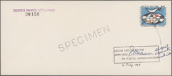 1969, 6¢ envelope, approved color and die proof, with Setelipaino ...