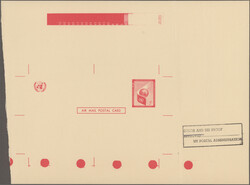 1959, 5¢ airmail postal card. Color and die proof with handstamp. ...