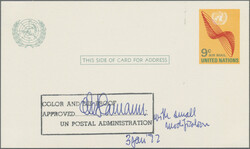 1972, 9¢ airmail postal card, color and die proof. Approved "with ...
