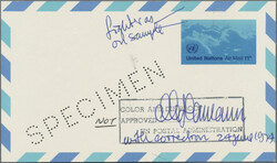 1966, 11¢ airmail postal card, not approved color and die proof with ...