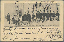 1904, ppc "ARRIVAL OF A WINTER MAIL AT NOME, ALASKA" depicting Dog ...