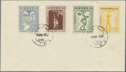 1956 Melbourne, vier Sondermarken von Peru mit Aufdruck "MELBOURNE ...