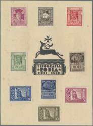 1929, Vorlagekarton der Druckerei "Tipografia Rodia" auf Rhodos, mit ...