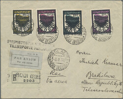 1933 Air cpl. set on registered airmail cover to Bratislava, plus ...