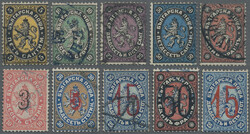 1879/85 Group of 14 used and one mint stamp, with complete set of ...