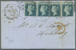 1855, 2 Pence blue , perf. K 14, two pairs (DK-DL / EK-EL) with ...
