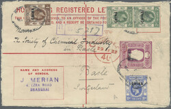 1918, registration envelope KGV 10 C., front only, uprated KGV 1 C., ...