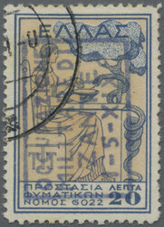 1941, 20 L blue and ochre obligatory tax stamp with ovp 'OCCUPAZIONE ...