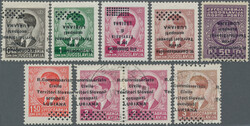 1941 Group of 15 stamps showing overprint varieties, with INVERTED ...