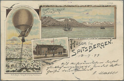1899 Picture postcard Spitsbergen (Balloon, Fram and Turisthytten) ...