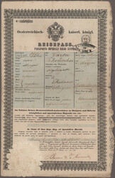 1857 Stempelmarke 6 Kr. auf Reisepass von Ragusa (heutiges Dubrovnik) ...