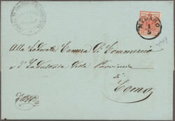 1850/1854, 15 C rot, Handpapier, vollrandig, als Einzelfrankatur auf ...