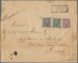 1904 Registered envelope addressed to France bearing 1895-96 500r. ...