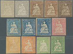 1854-61 Gruppe mit 13 ungebrauchten Strubel, dabei (Zu.-Nr.) 21G (2), ...