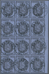 1854 Official "Una Libra" black on blue, right-hand marginal BLOCK OF ...