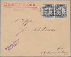 1887, HAMBURG/Stadtbriefbeförderung, 5 Pfge. blauviolett Segelschiff ...