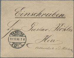 1890, HAMBURG, Pracht-Einschreiben-Brief ohne Marke vom 11.10.90 an ...