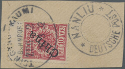 1901, 10 Pf. Reichspost mit steilem Aufdruck dunkelrosarot, ...