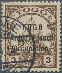 1914, 3 Pfg. dunkelockerbraun mit Aufdruck 'TOGO | Anglo-French | ...
