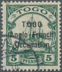 1914, 5 Pfg. dunkelgrün mit Aufdruck 'TOGO | Anglo-French | ...