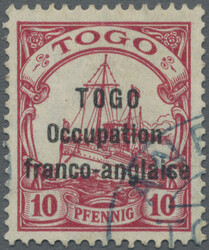 1915, 10 Pf Kaiseryacht mit Wasserzeichen, mit Aufdruck "TOGO ...